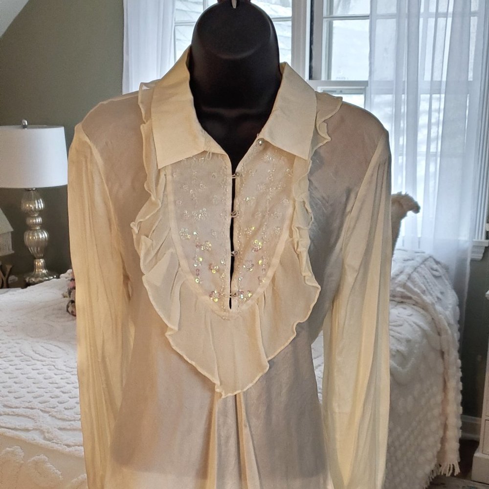 Vintage Vision Apparel Silk Beaded Blouse S